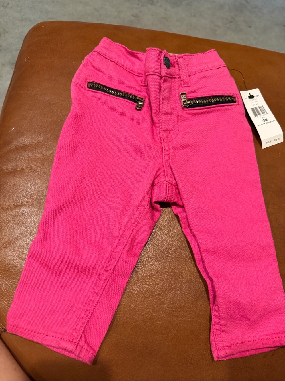 NWT! Sz 12M Girls' Hot Pink Skinny Pull-On Pants with Zip Pocket Detail